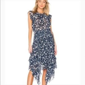 Ulla Johnson Caterina Floral Silk Ruffle Dress Size 8 Azure Blue